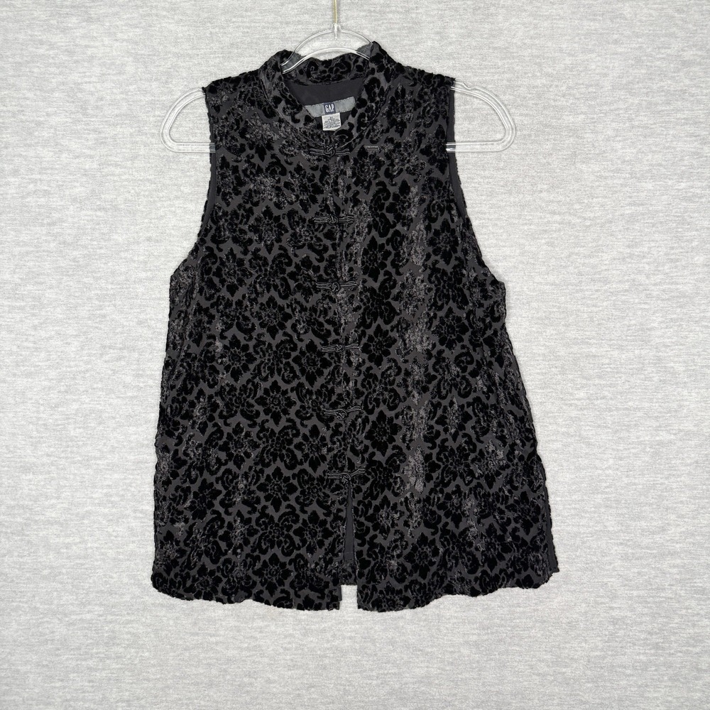 GAP Burnout Velvet Vest Vintage Mandarin Collar Size Medium Boho Top Tank‎ Tunic
